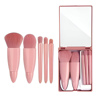 5 in 1 Makeup Brush Set with Mirror Case