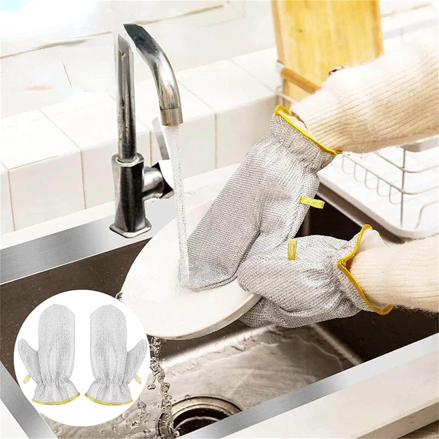 Steel-Wired Waterproof Dishwashing Gloves - Cut-Resistant, Heat-Safe & Reusable (Set of 2)