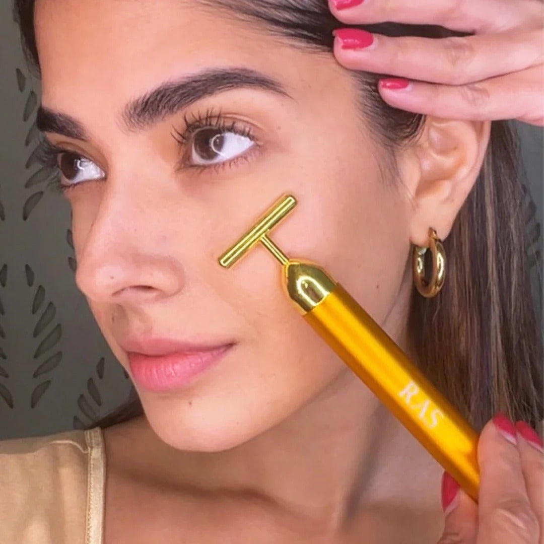 24K Gold T-Shape Vibrating Face Massager